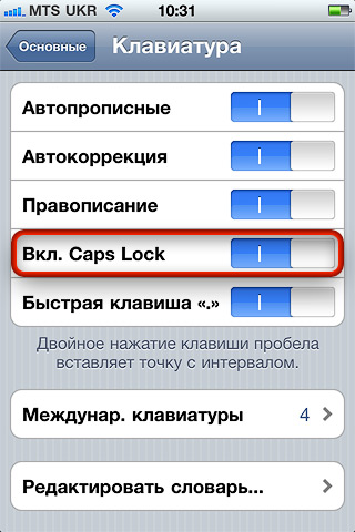 Опция включения поддержки режима Caps Lock.