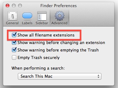 Включаем отображение расширения файлов в OS X