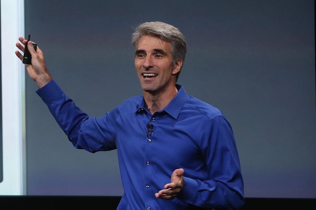 CUPERTINO, CA - SEPTEMBER 10:  Apple Senior Vice President of Software Engineering Craig Federighi speaks about iOS 7 on stage during an Apple product announcement at the Apple campus on September 10, 2013 in Cupertino, California. The company is expected to launch at least one new iPhone model.  (Photo by Justin Sullivan/Getty Images)